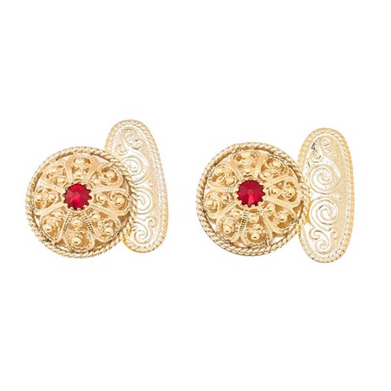 Mansjettknapper filigran, forgylt med røde stener
