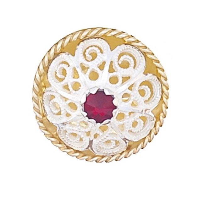 Hovedbilde Halsknapp hvit/forgylt med rød sten, stolpe